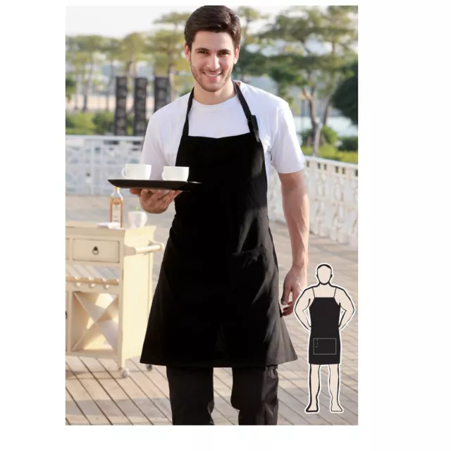 Hospitality Light Weight Full Bib Apron with Pocket Chef Waiter Waitress BBQ PUB