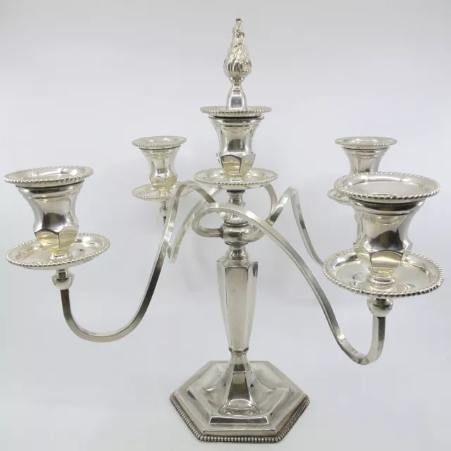 c1900 HARTFORD STERLING Co Quadruple Silverplate Pair 5 Light Candelabra Beaded 3