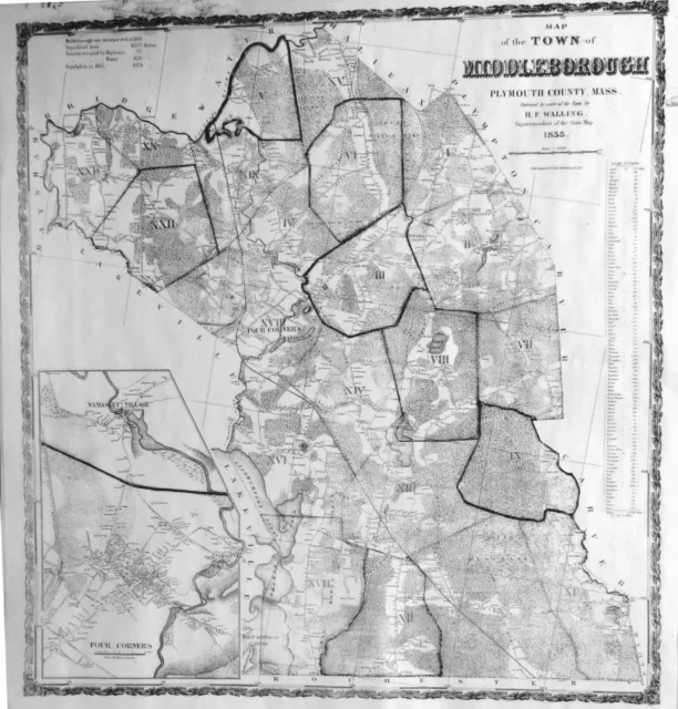 1855 Middleborough, MA Map by H. F. Walling - Home Owners Names Forests Schools