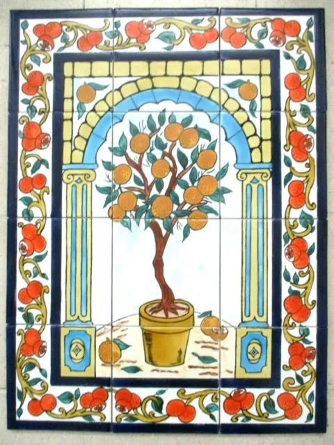 Hand Painted Ceramic tile art Mosaic wall mural Orange Tree BACKSPLASH 18" x 24"