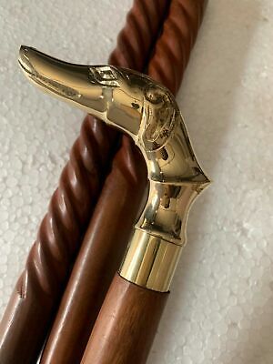 Vintage Designer Canes Wooden Spiral Dog Handle Walking Stick Carved 37" Gift