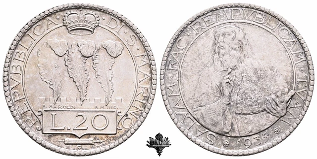 SAN MARINO 20 lire 1935 SPL/FDC ARGENTO Vecchia monetazione
