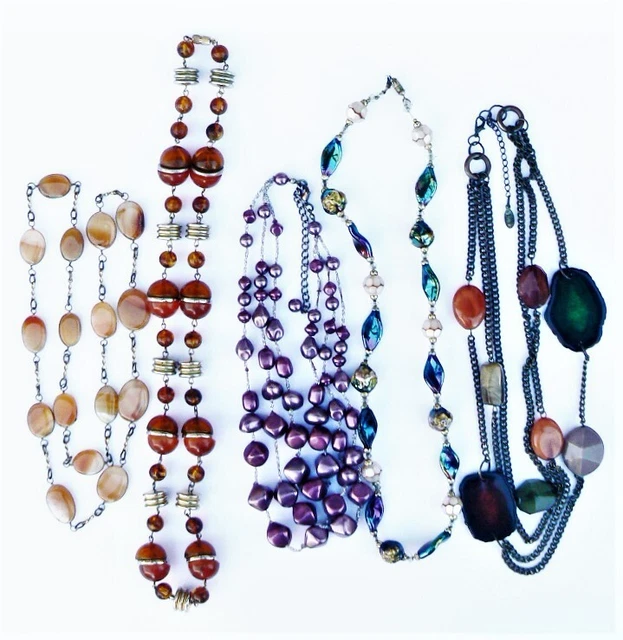 Lot De 6 Colliers Vintage - Nacre, Pierres Fantaisie - Années 50/60 - Lot N°6 - Occasion