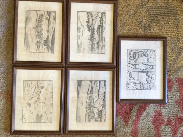 5 gravures anciennes encadrées - Villages de Seine et Marne