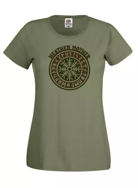 Ladies Olive Green Heathen Mother Pagan Amulet Anglo Saxon T-Shirt