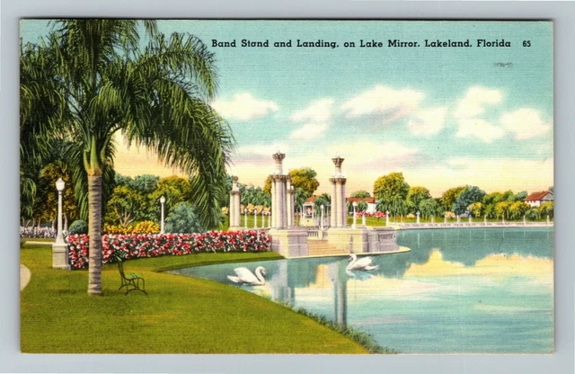 Lakeland FL-Florida, Band Stand & Landing, Lake Mirror Vintage Postcard