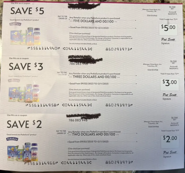 PediaSure Checks Coupons $10 Value Any Product Expires 12/11/23