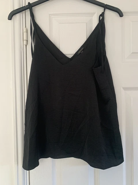 river island black satin look vest cami top size 10 Party