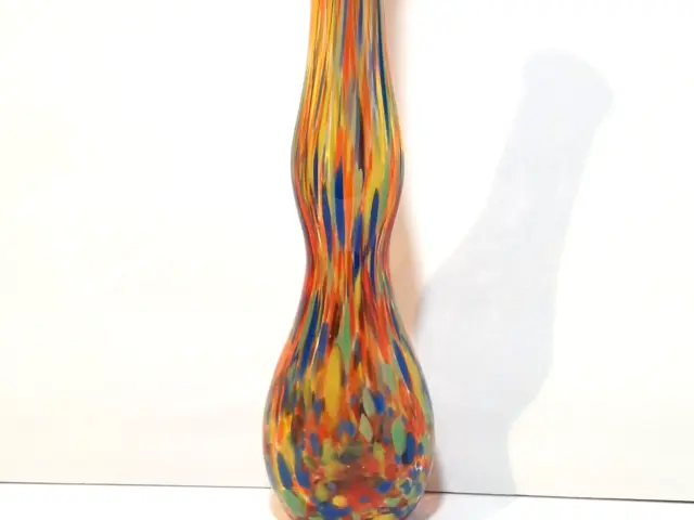 Vintage Pier 1 Studio Art Glass Bubble Drip Swirl Flower Vase 13.5" Tall Rainbow 2