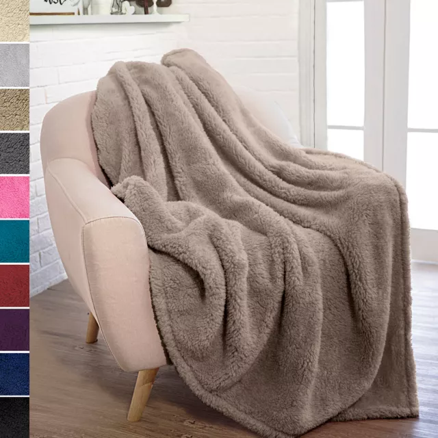 Soft Fuzzy Warm Cozy Throw Blanket with Fluffy Sherpa Fleece for Sofa Couch Bed