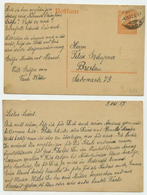 94762 - Ganzsache P 110 - Postkarte - 4.10.1917 nach Breslau