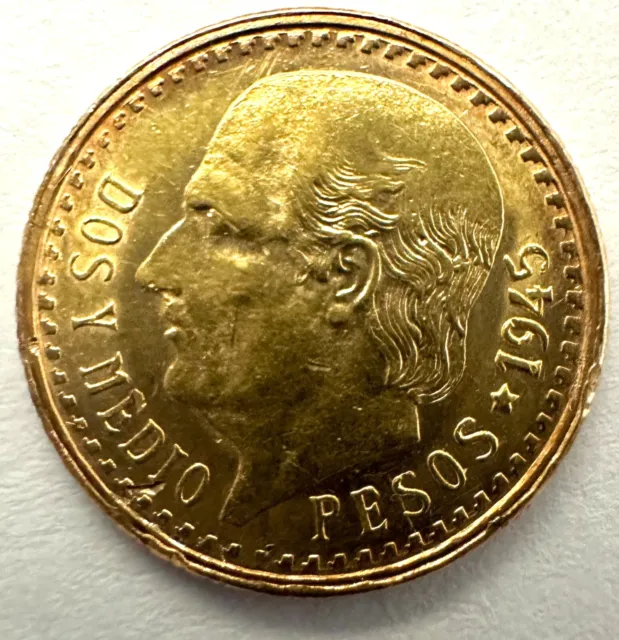 1945 Mexico Gold 2.5 Dos y Medio Pesos Gold Coin 2.08 Grams