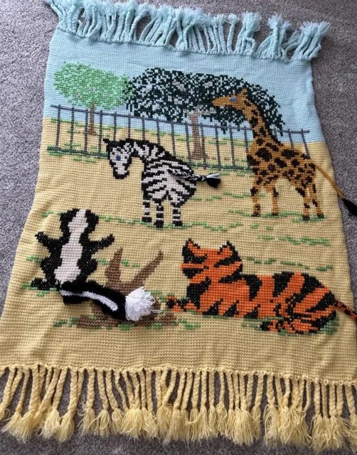 Blanket Baby Kids Zoo Animals Colorful 61x45 Handmade Crochet