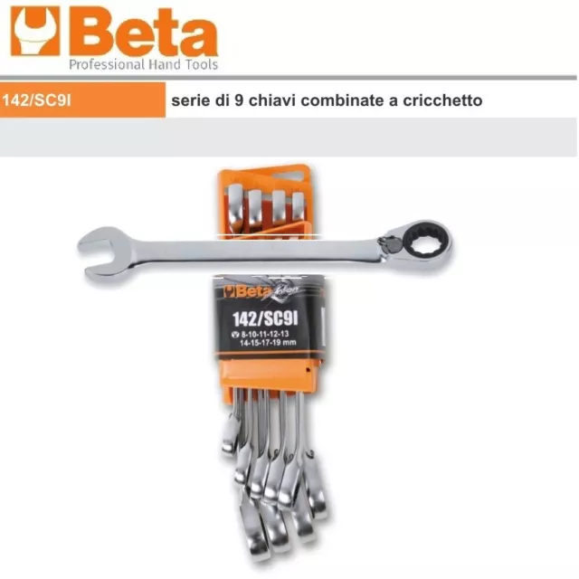 Cricchetto BETA 9 pezzi - set di chiavi ad anello in un supporto compatto