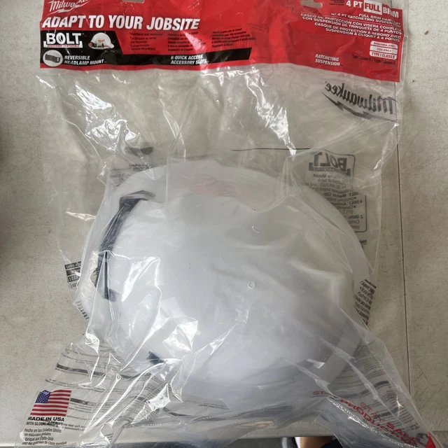 Milwaukee 48-73-1101 White 4 Pt Ratcheting Suspension Full Brim Hard Hat