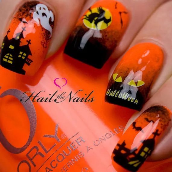 Halloween Nail Art Water Transfer Decal Wraps Bats Spider Ghost Haunted Y745