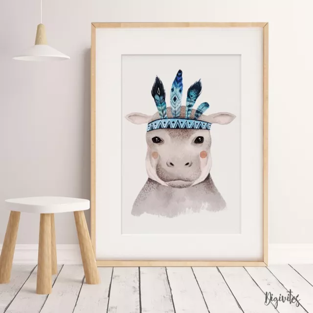 Baby, Boy Girl Nursery Wall Art Prints Boho Safari Tribal Animals. Nursery print