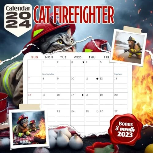 CAT FIREFIGHTER CALENDAR 2024 Jan 2024 to Dec 2024 Bonus 3 Months Last