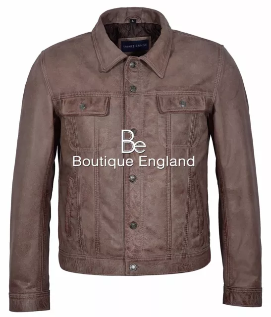 TRUCKER Men's Distressed Waxing Old Look Real Soft Lambskin Leather Jacket 1280