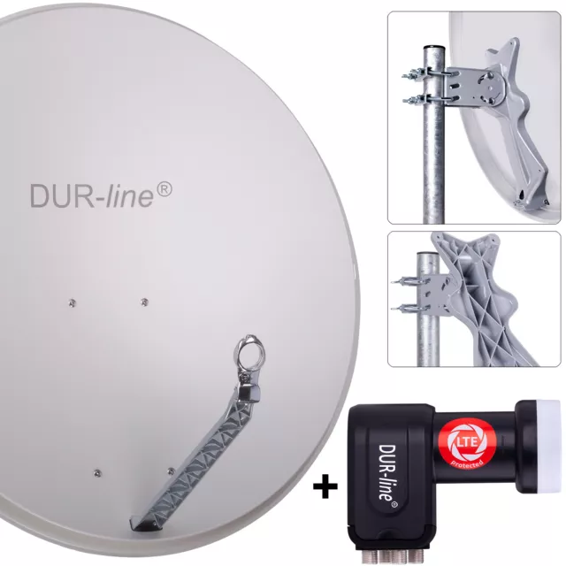 DUR-line 4 TN Set - Select 85cm/90cm Spiegel/Schüssel Hellgrau + Quad LNB