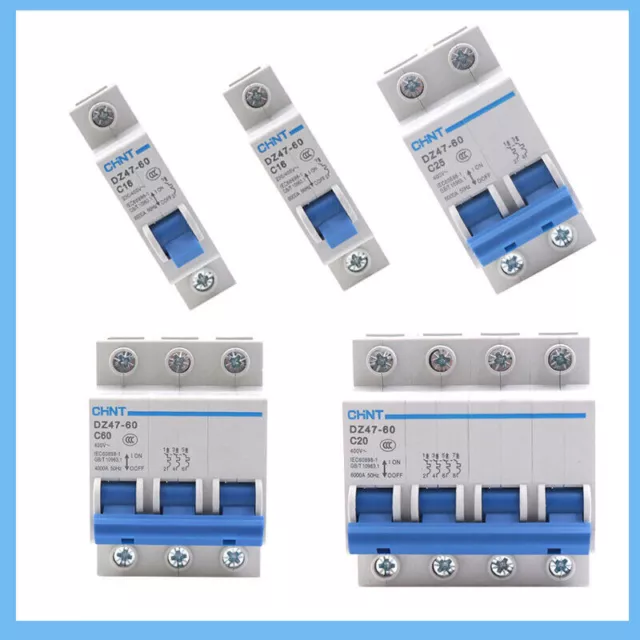 MCB Circuit Breaker Fuse 1/2/3/4 Pole 1A/2A/3/4/6/10/16/20/25/32A to 125A Type C