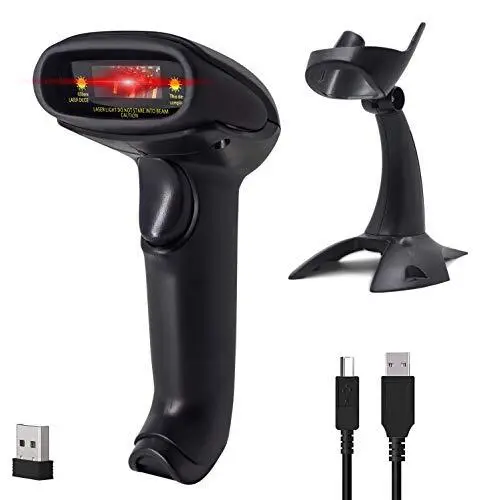 USB Wireless Barcode Scanner with Stand, Barcode Scanner Wireless 1D Laser
