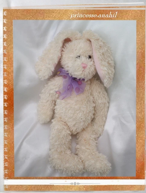 Doudou Peluche Lapin Ecru Noeud Violet Oreilles Et Nez Rose Gund
