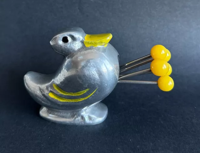 Ancien porte piques apéritifs escargot aluminium poli Art Déco canard DLG Sandoz