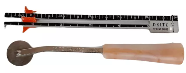 Vintage Dritz 6" Sewing Gauge & Tracing Wheel w/ Bakelite Handle