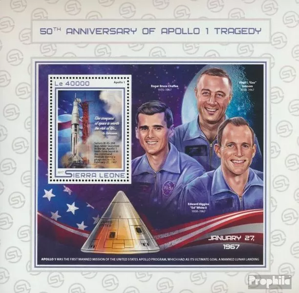 Sierra Leone della Sierra Leone Block 1216 MNH 2017 Tragedia di Apollo 1