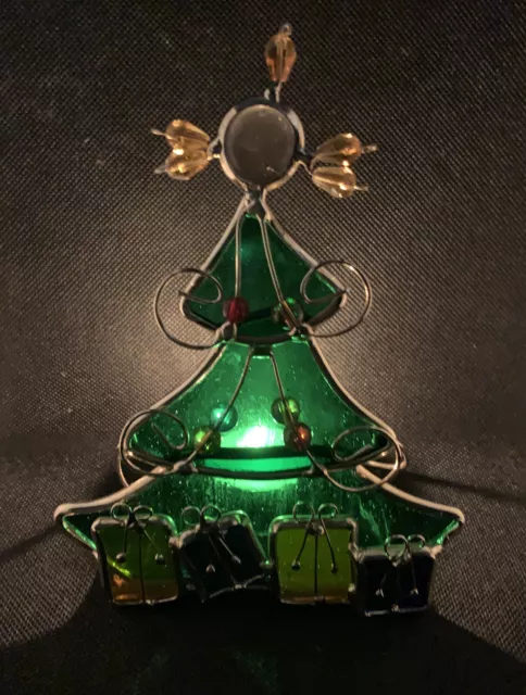 STAINED GLASS Christmas tree candle holder