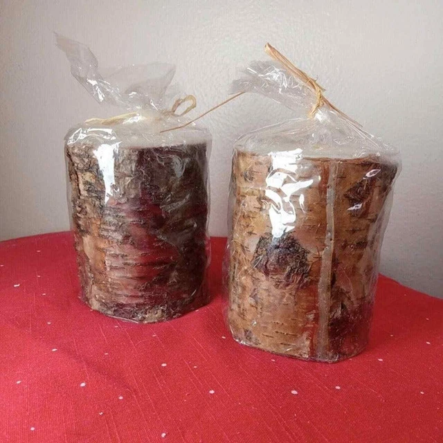 Round REAL Birch Bark wrapped candles 1 wick. Set of 2  NEW in wrapping  Rustic