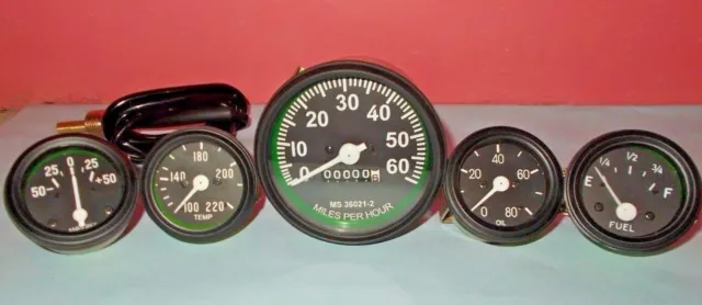 Jeep Willys Speedometer 12 V fits 1946-66 CJ-2A, 3A, 3B,M38, M38A1 + Gauges Kit