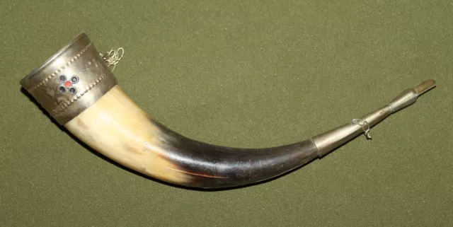 Vintage wall decor cow horn with metal facing