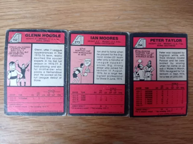 Topps (UK)- 1977 Footballers Red Back - Card #152 Glenn Hoddle Spurs +2 others 2