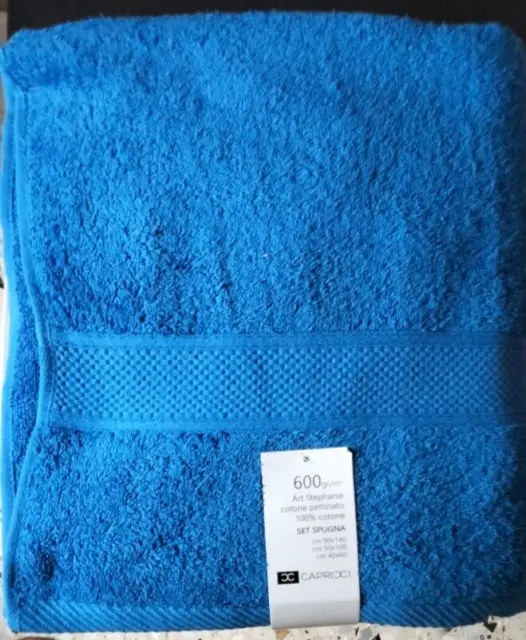 set bagno CAPRICCI spugna puro cotone  600gr/mq 3 pz TELO VISO OSPITE blu royal