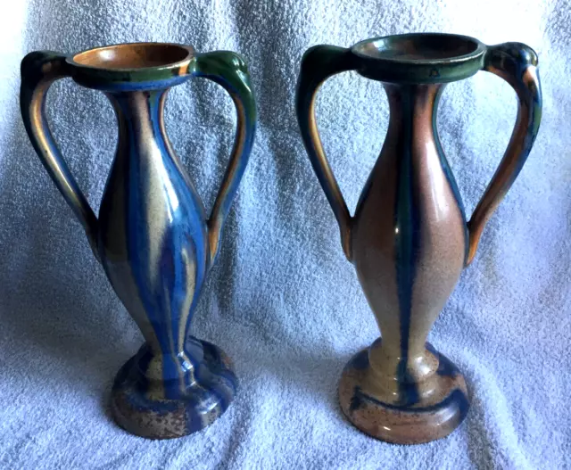 Paire de vases en gré  Art nouveau 1900. Desvres Fourmaintraux Delassus H: 28 cm