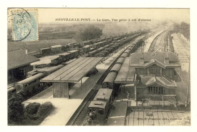 Cpa 94 Joinville-le-Pont. La Gare et ses trains. Vue prise à vol d’oiseau. Dos