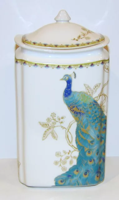 222 Fifth Fine China Peacock Garden 9 3/4" Canister With Lid ~Beautiful~