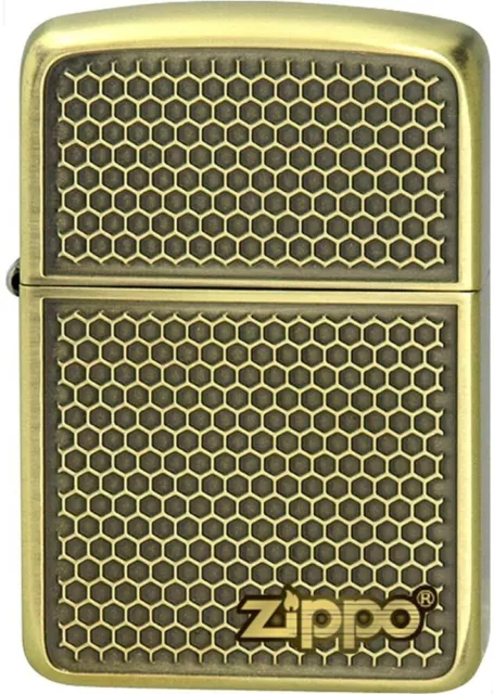 Zippo 1941 Replica Grill Mesh Logo Antique Brass Double Sided Etching Lighter
