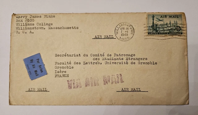 Airmail USA To France 1948