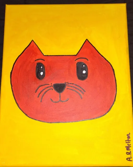 Handpainted Red Cat Portrait Original Acrylic Painting On Canvas OOAK 11x14"
