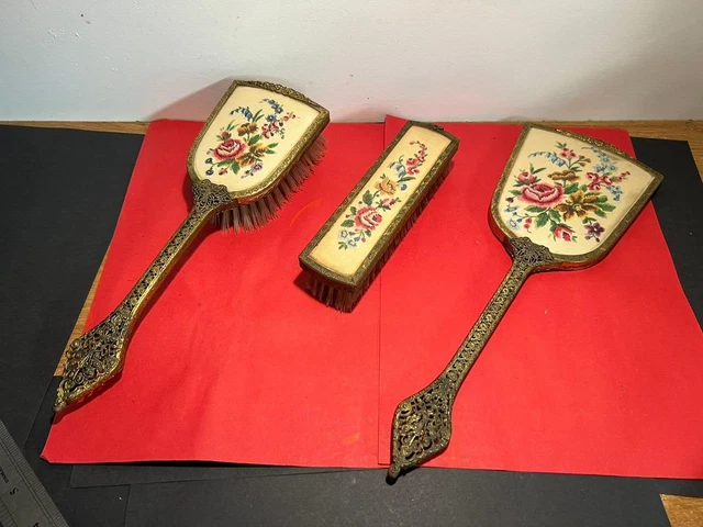 Vintage 1950's 3 Piece Grooming,Dressing Table Set, Mirror,Hair & Clothes Brush