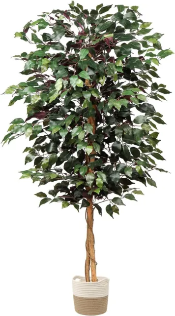 plant Artificial Ficus Tree 5ft Cotton Pot Fake Silk Plant Green Red Leaves