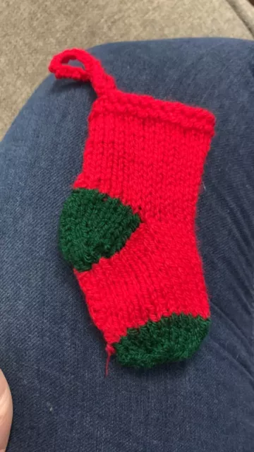 hand knitted mini christmas stocking