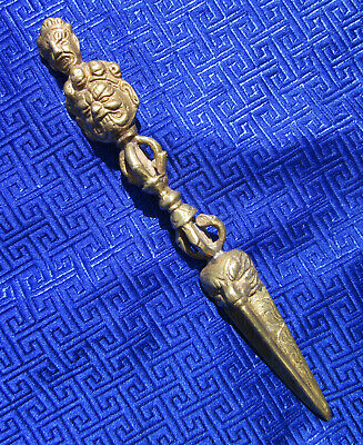 Bargain Tibetan Buddhist Brass 3 Bladed 7 3/4" Tantric Ritual Dagger Phurba Kila