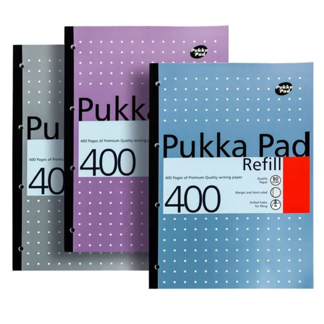 A4 Ruled 400 Page Refill Pad 8mm Ruled Lines 80gsm Paper - 4 Hole Punched Pukka