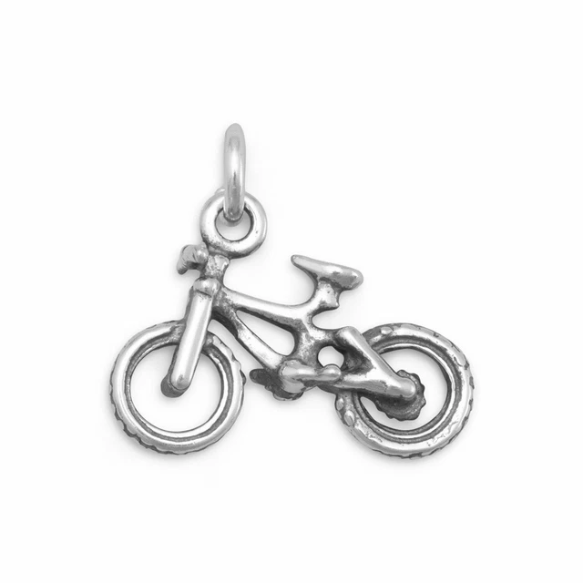 3D Bicycle Charm Pendant Mens Bikers Graduated Fashion Jewelry 14K White Gold Fn
