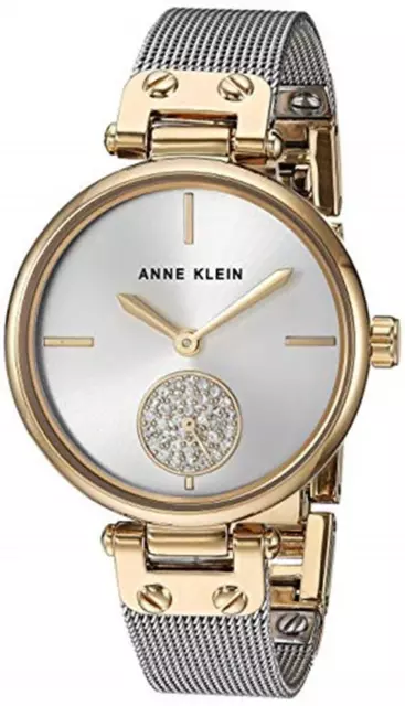 Anne Klein Women's AK/3001SVTT Premium Crystal Accented Two-Tone Mesh Bracelet