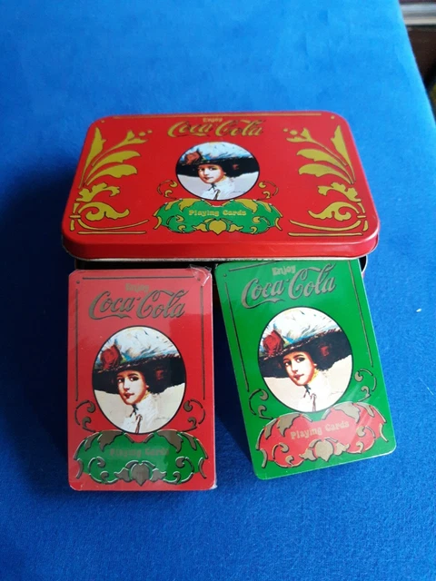VINTAGE COCA COLA Coke Playing Cards Still Sealed in Tin Box- 2 Decks